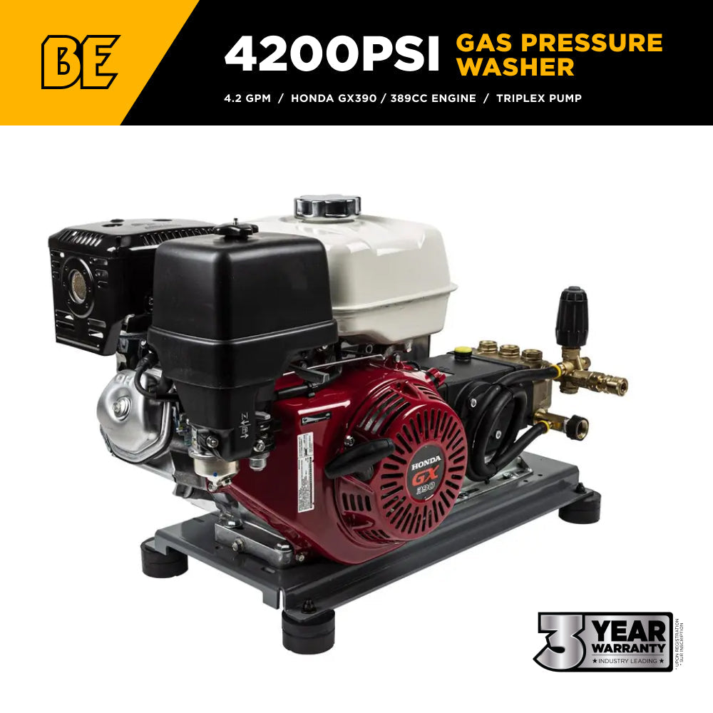 4,200 PSI 4.2 GPM Truck Mount Cold Water Gas Pressure Washer with Honda GX390 Engine and General Belt Drive Triplex Pump - B4213HTBGS