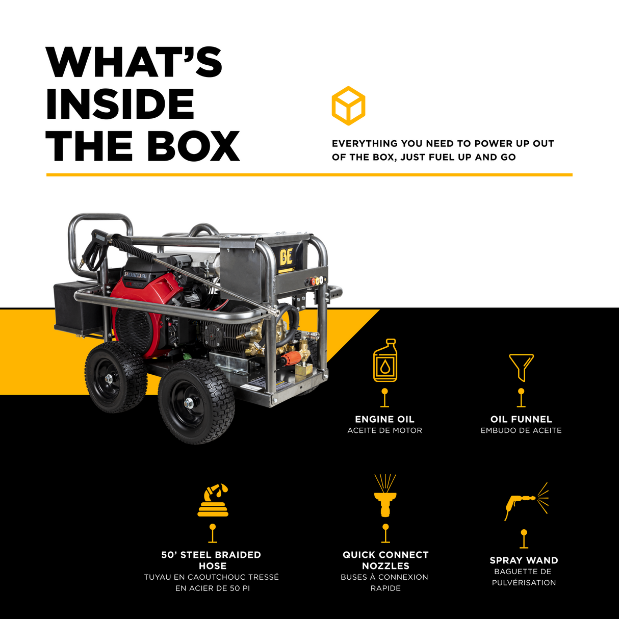 5,000 PSI 5.0 GPM Cold Water Gas Pressure Washer with Honda GX690 Engine and Comet Belt Drive Triplex Pump on Roll Cage Frame - PE-5024HWEBCOM