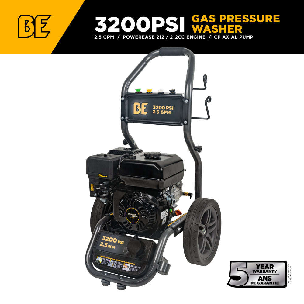 3,200PSI 2.5GPM Cold Water Gas Pressure Washer Powerease 212cc Engine and CP Axial Pump - BE327PX