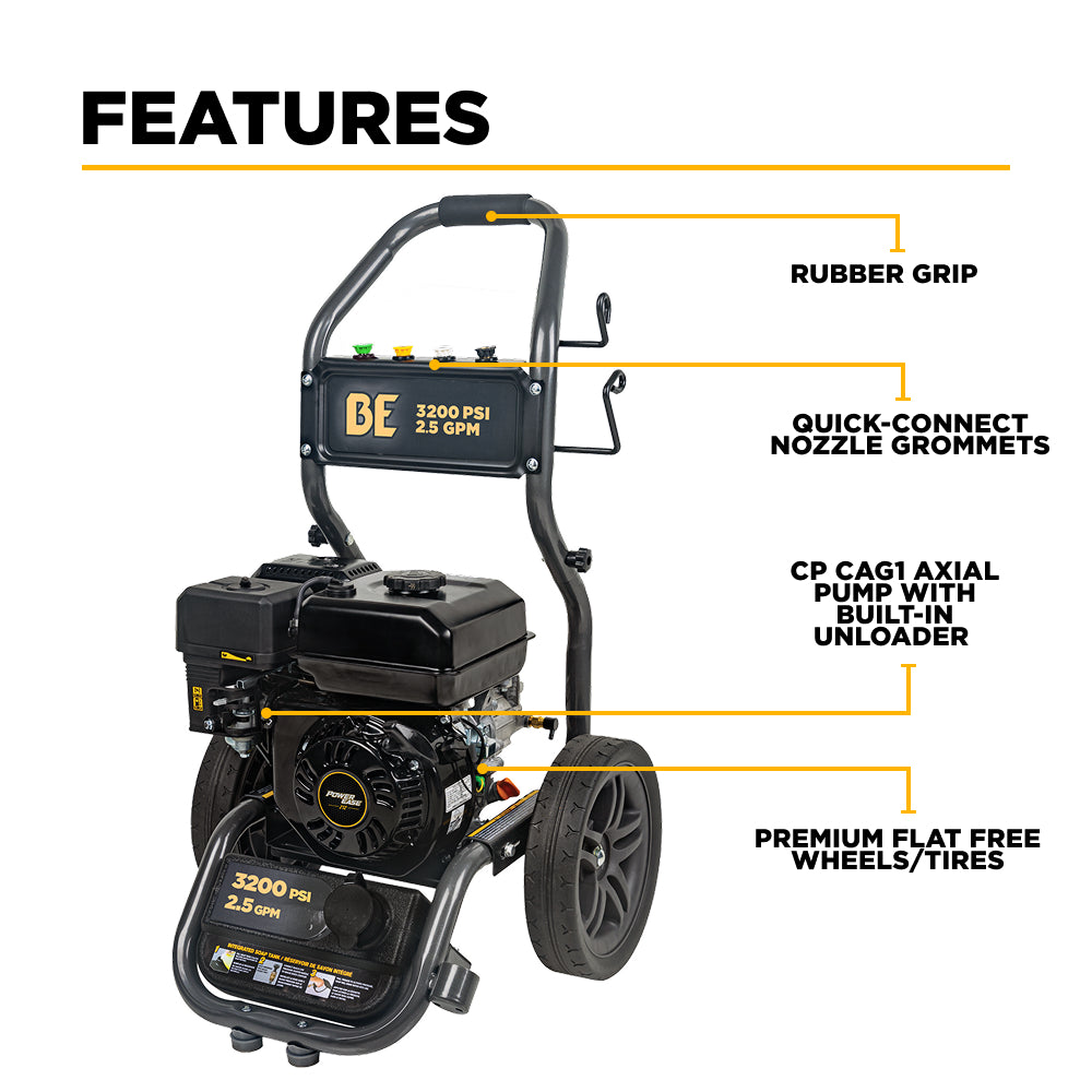 3,200PSI 2.5GPM Cold Water Gas Pressure Washer Powerease 212cc Engine and CP Axial Pump - BE327PX