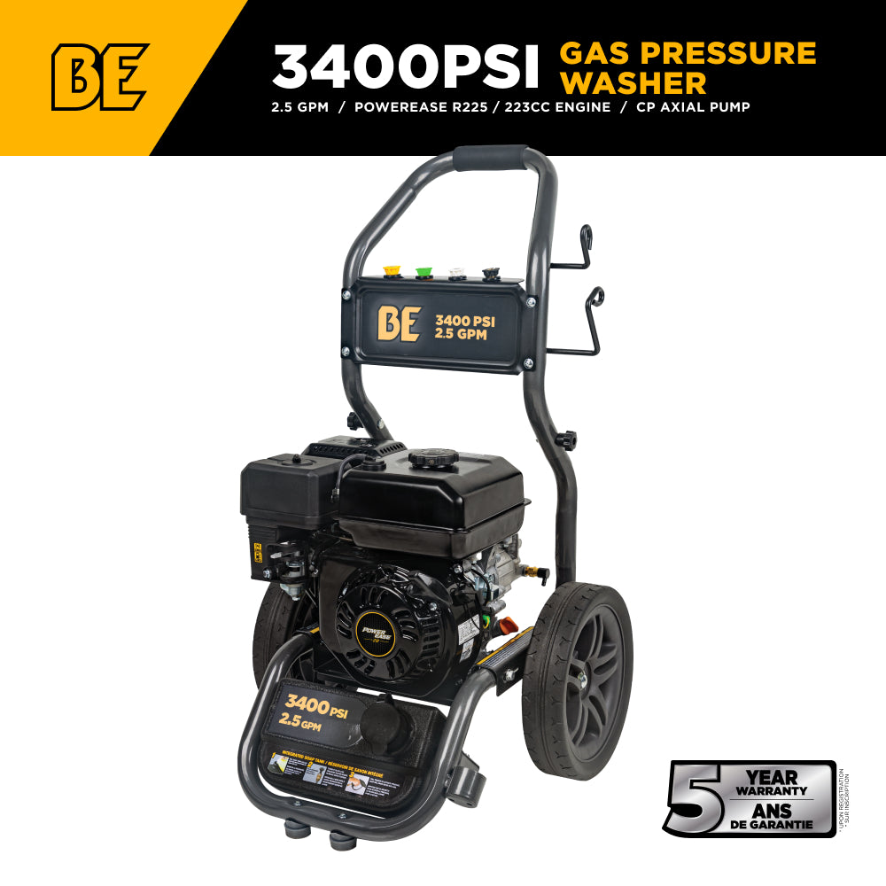 3,400PSI 2.5GPM Cold Water Gas Pressure Washer Powerease 223cc Engine and CP Axial Pump - BE3475PX