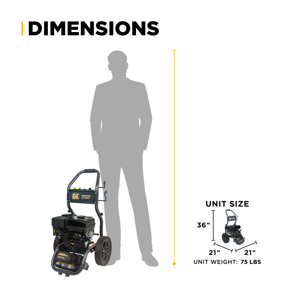3,400PSI 2.5GPM Cold Water Gas Pressure Washer Powerease 223cc Engine and CP Axial Pump - BE3475PX