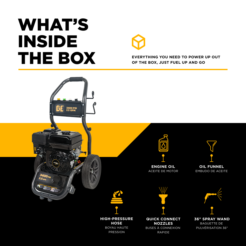 3,400PSI 2.5GPM Cold Water Gas Pressure Washer Powerease 223cc Engine and CP Axial Pump - BE3475PX