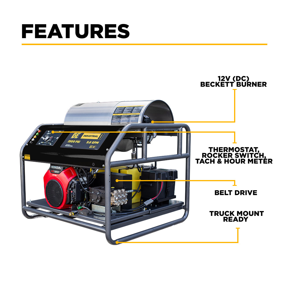 3,000 PSI 8.0GPM Hot Water Pressure Washer with Honda GX690 Engine and General Triplex Pump - HW3024HG12V