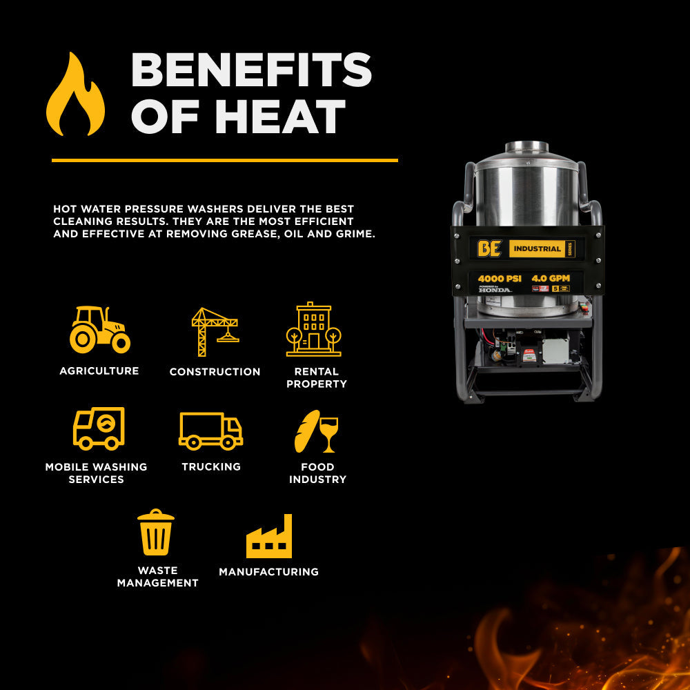4,000 PSI - 4.0 GPM Hot Water Pressure Washer with Honda GX390 Engine and Belt Driven General Triplex Pump - HW4013HBG