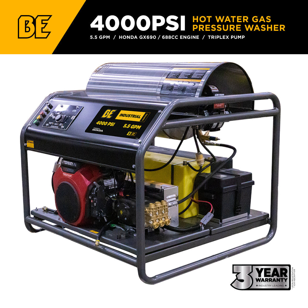 4,000 PSI - 5.5 GPM Hot Water Pressure Washer with Honda GX690 Engine and CP Triplex Pump - HW4024HA12V