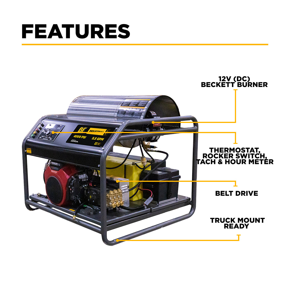 4,000 PSI - 5.5 GPM Hot Water Pressure Washer with Honda GX690 Engine and CP Triplex Pump - HW4024HA12V