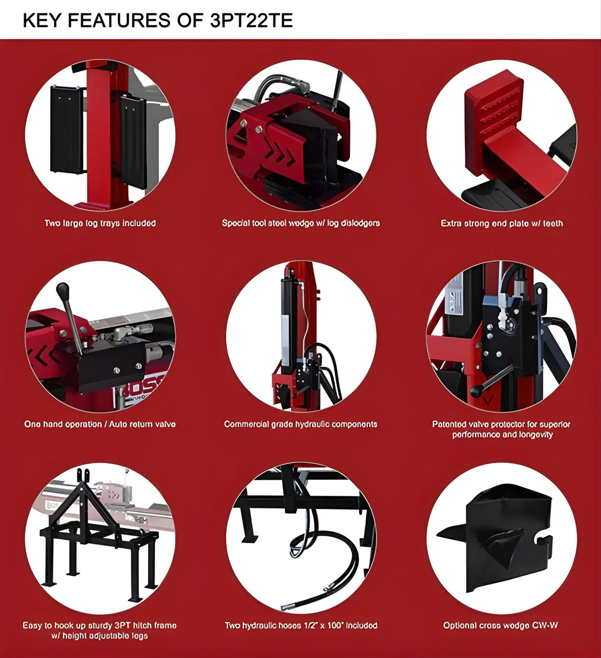 Boss Industrial 22 Ton 3-Point Log Splitter 3PT22TE