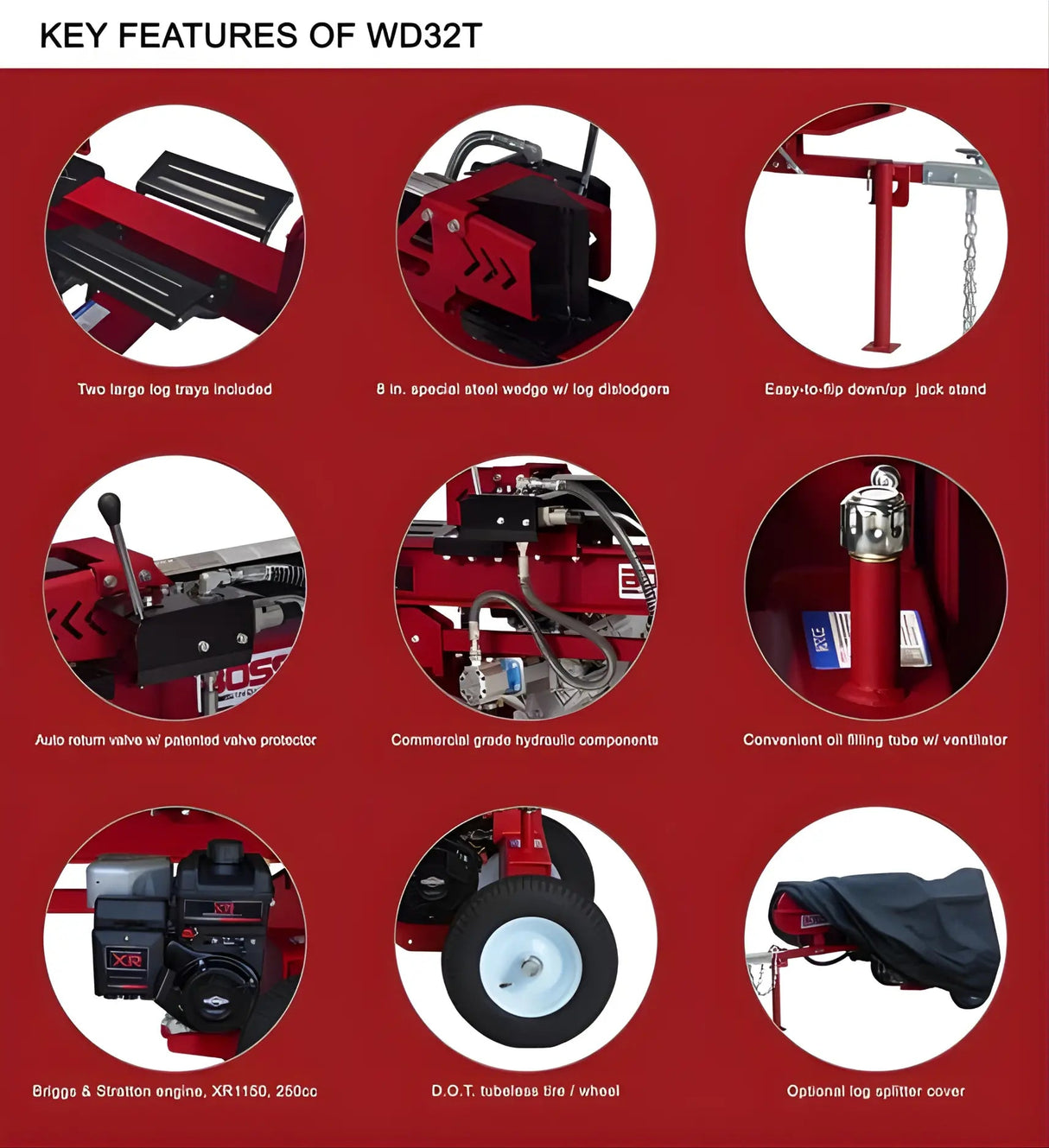 Boss Industrial 32 Ton Gas Log Splitter Bundle WD32T-BND