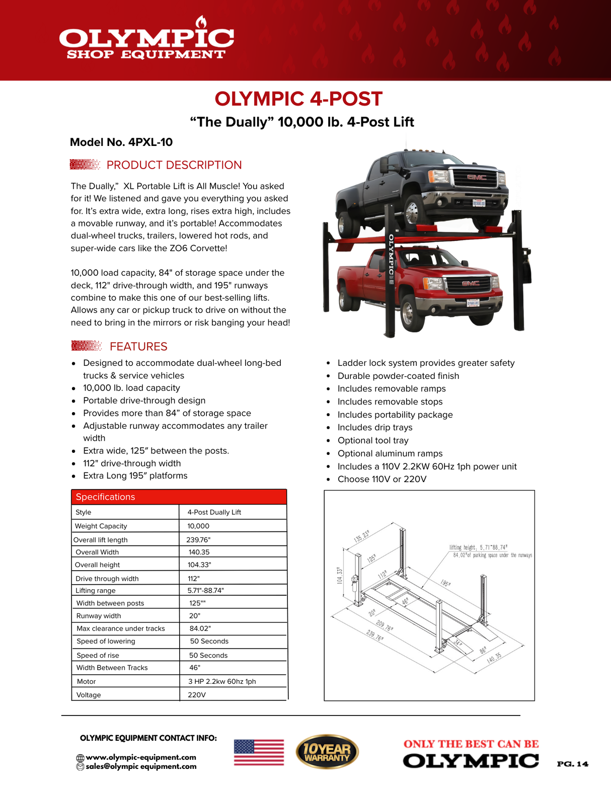 Olympic Equipment 10,000 lb Portable Storage 4-Post Car Lift 4PXL-10