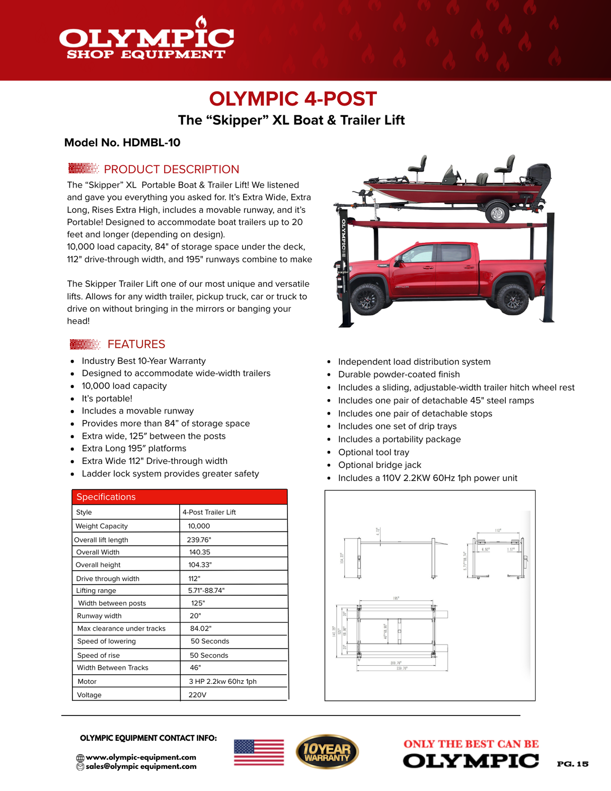 Olympic Equipment Extra-Wide Portable Boat & Trailer Storage 4-Post Lift HDMBL-10
