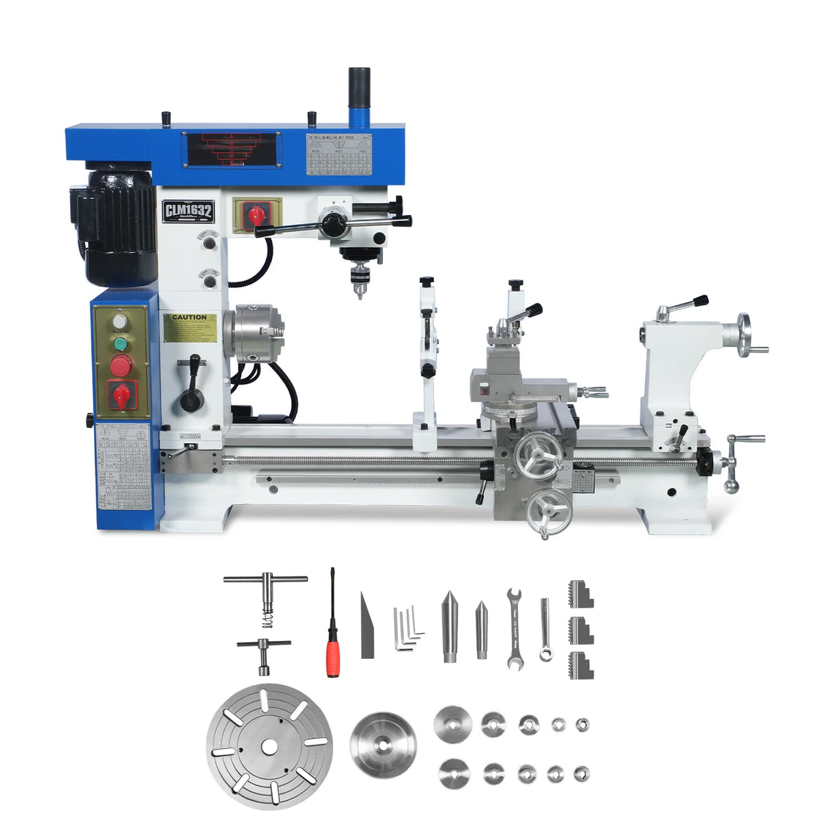 MechMaxx 1 HP 16''x32'' Multi-Function Metal Lathe Milling Machine Head for Metalworking – Lathe, Drilling, and Milling Operations with Powerful Motor, Perfect for DIY, Workshops, and Professional Metalworking Projects without Stand CLM1632