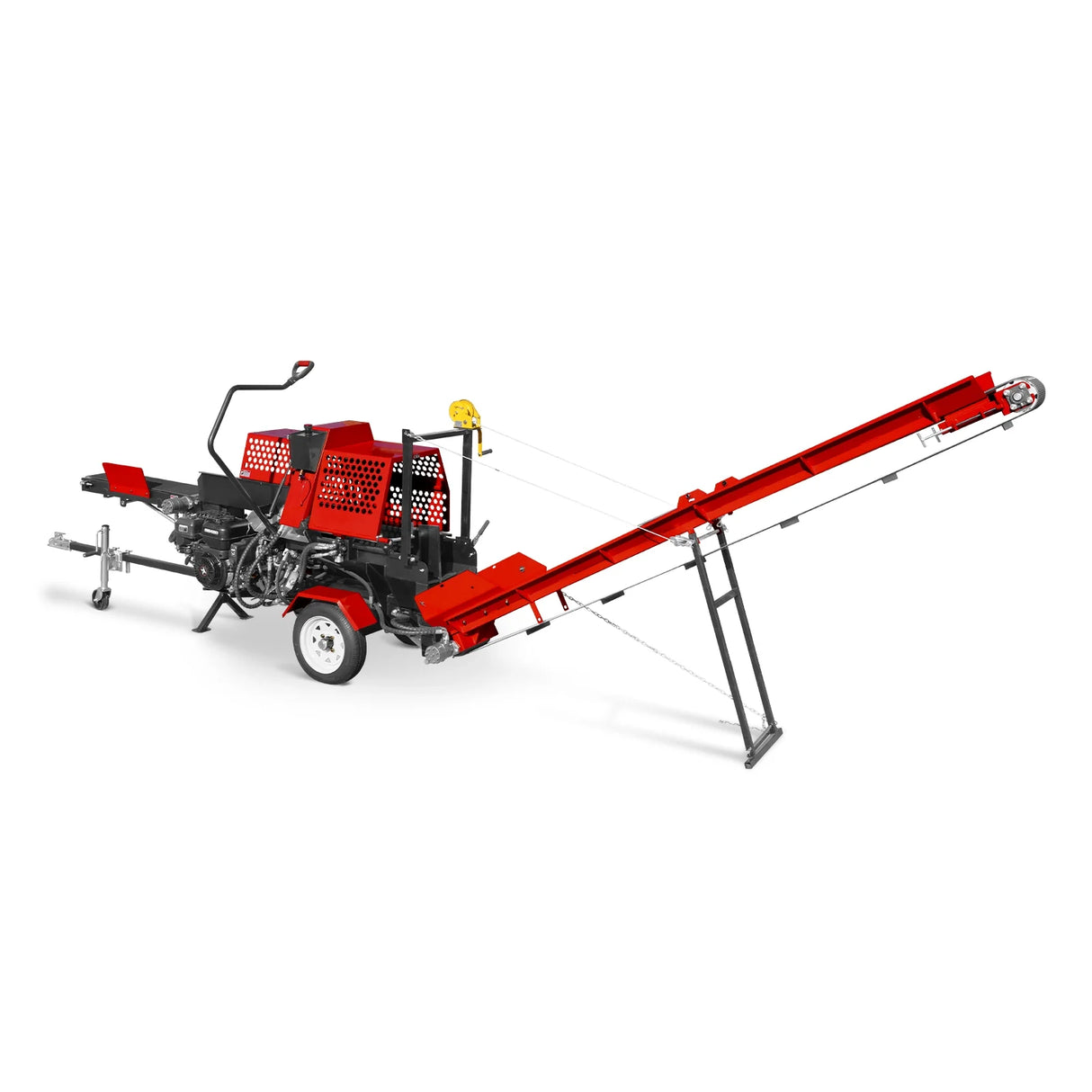 MechMaxx Firewood Log Splitter Processor with Conveyor, 20ton Splitting Force 24" x 15" Log Capacity, 18" Chainsaw, HLS20
