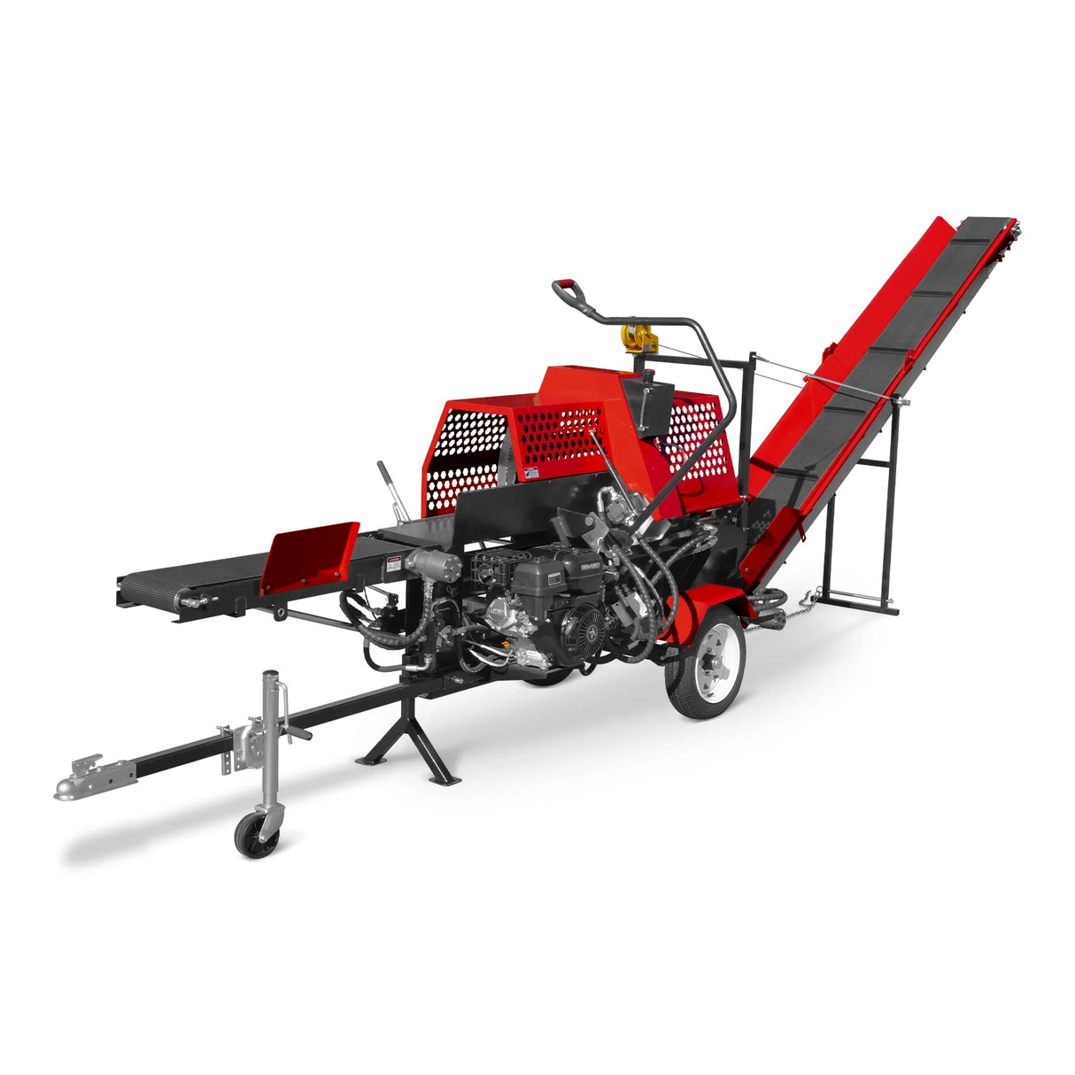 MechMaxx Firewood Log Splitter Processor with Conveyor, 20ton Splitting Force 24" x 15" Log Capacity, 18" Chainsaw, HLS20