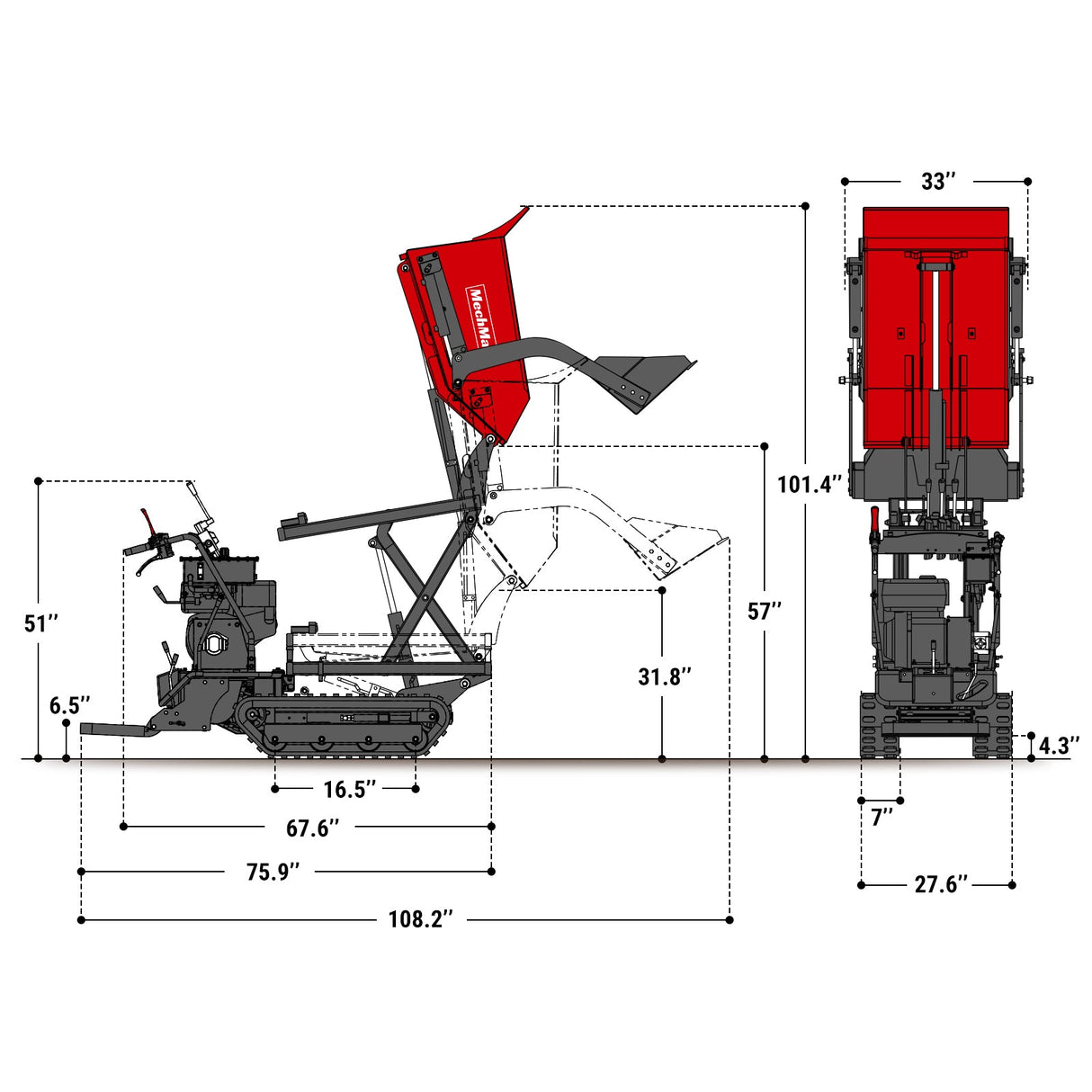 MechMaxx 1100lbs Capacity E-Start 10HP 302cc Gas Engine Tracked Dumper Hydraulic Tipping and Lifting with Front Shovel , D50HTFL