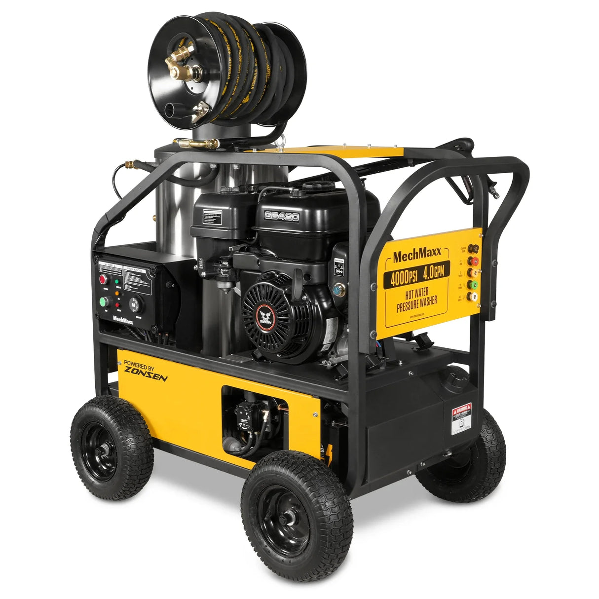 4000 PSI 4 GPM ZONSEN E-Start Engine Hot Water Pressure Washer with Hose Reel, HPW40D