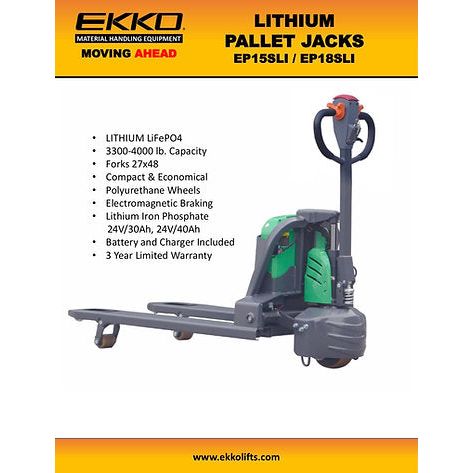 Electric Pallet Jack | Lithium Iron |3300 lbs Capacity | EKKO EP15SLI