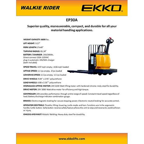 Pallet Jack | Electric Rider | 6600 lbs Capacity | EKKO EP30A