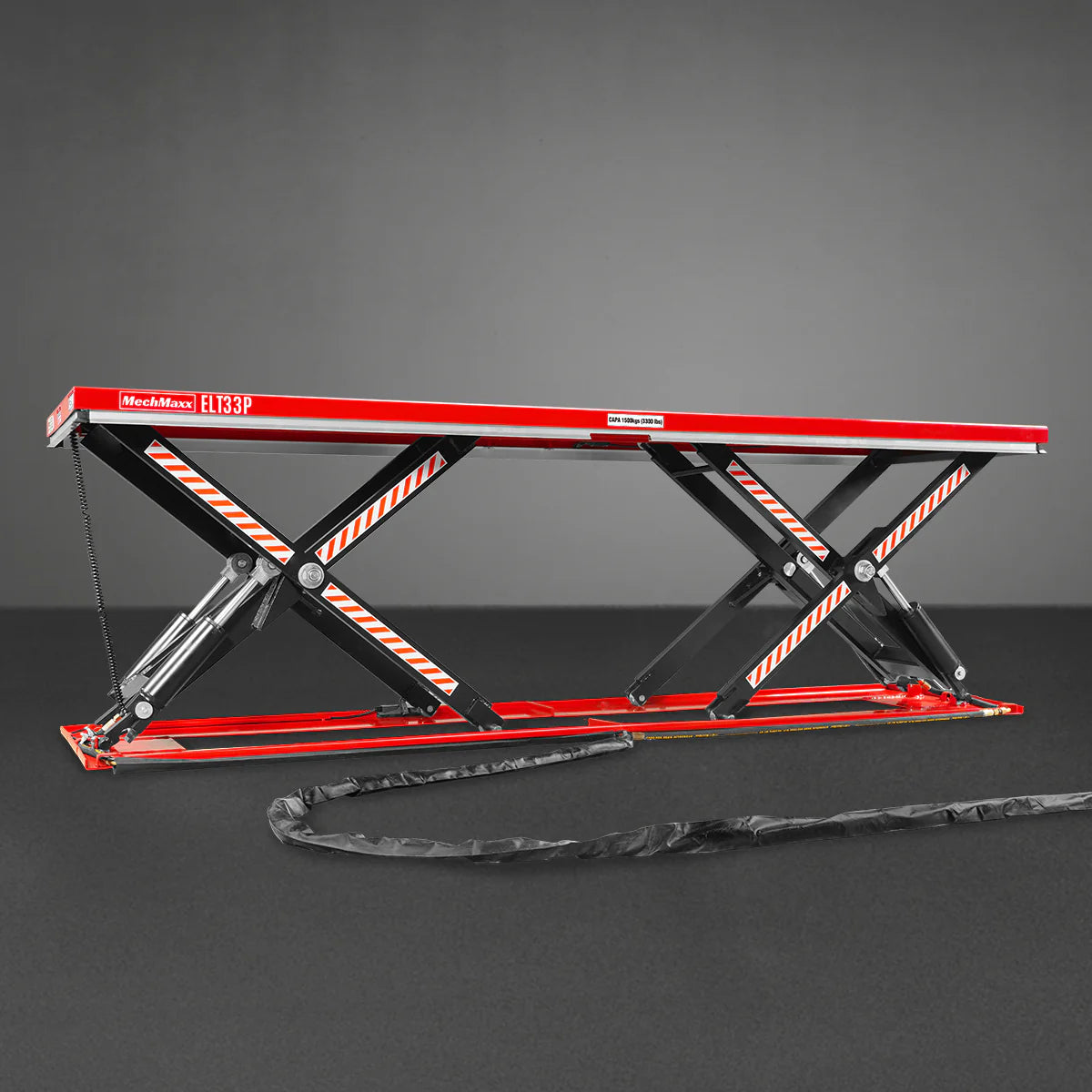 Stationary Electric Hydraulic Parallel Double Scissor Lift Table 3300lb Capacity, 108.3" x 31.5" Platform, 33.9" Lift Height, UL Certified Motor, ELT33P
