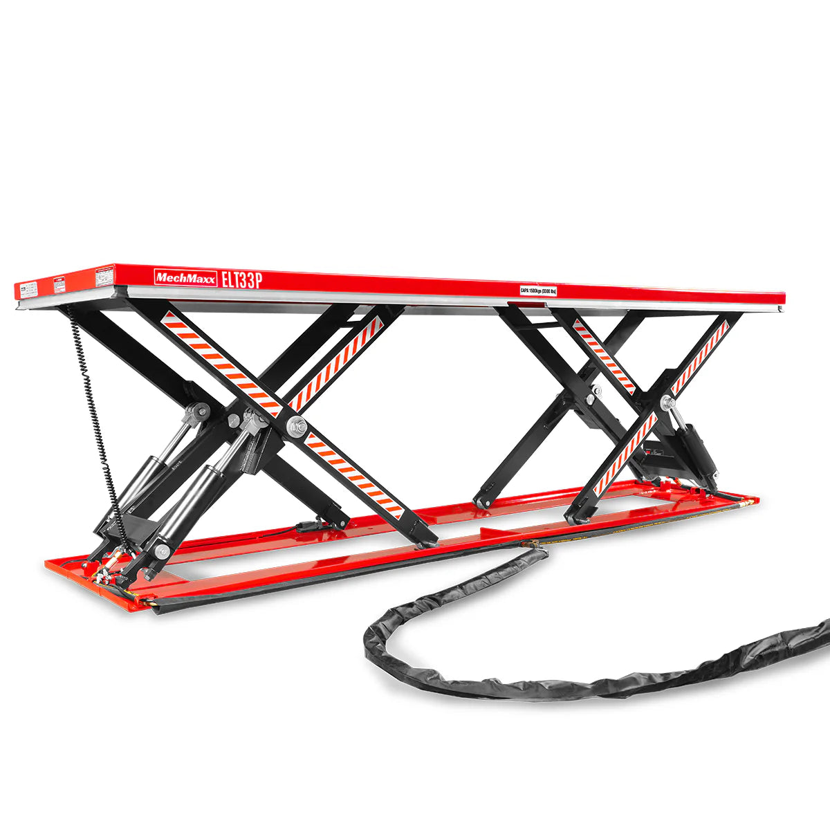 Stationary Electric Hydraulic Parallel Double Scissor Lift Table 3300lb Capacity, 108.3" x 31.5" Platform, 33.9" Lift Height, UL Certified Motor, ELT33P