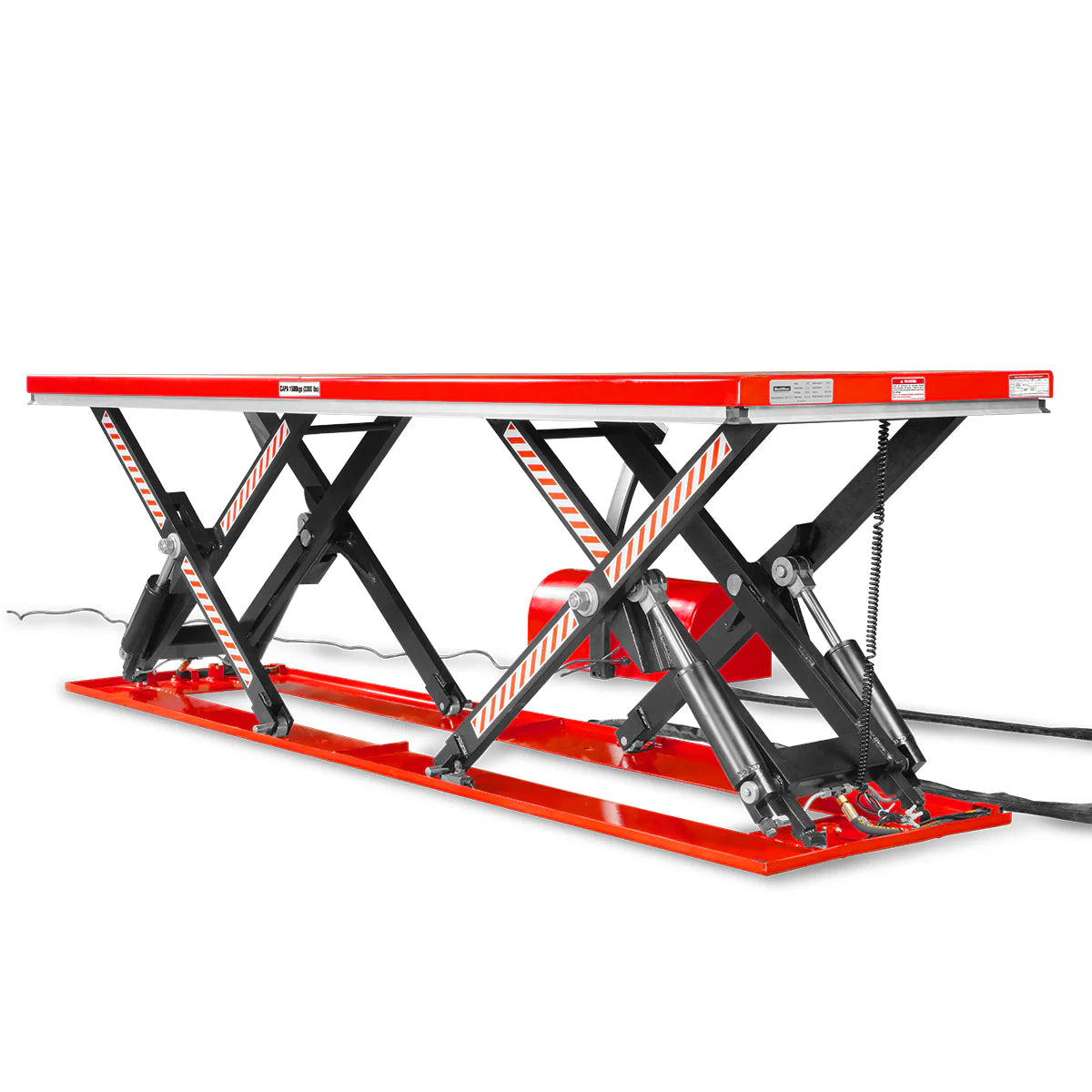 Stationary Electric Hydraulic Parallel Double Scissor Lift Table 3300lb Capacity, 108.3" x 31.5" Platform, 33.9" Lift Height, UL Certified Motor, ELT33P