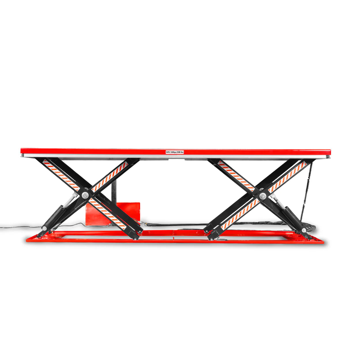 Stationary Electric Hydraulic Parallel Double Scissor Lift Table 3300lb Capacity, 108.3" x 31.5" Platform, 33.9" Lift Height, UL Certified Motor, ELT33P