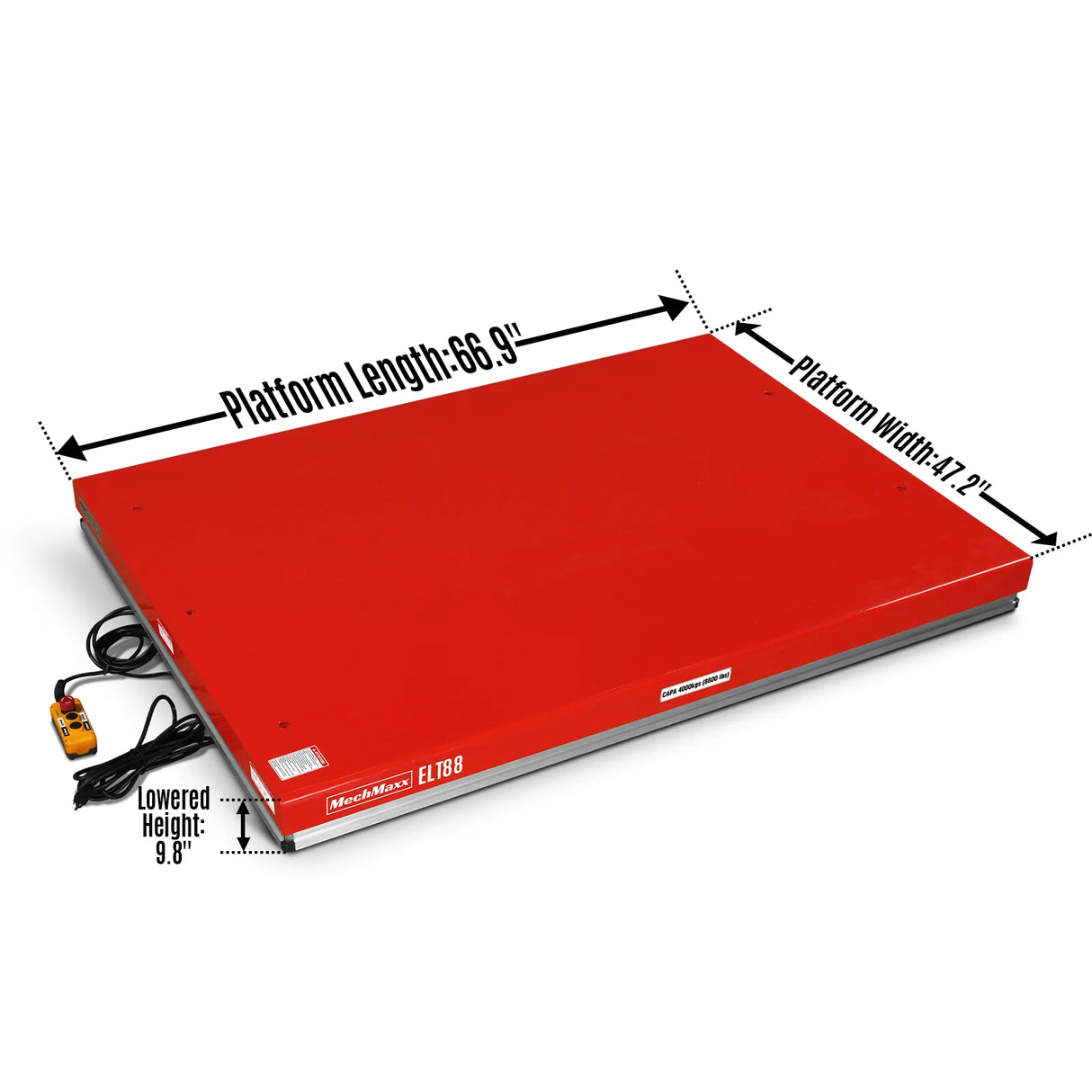 8800lbs Capacity Stationary Hydraulic Lift Table, 66.9" x 47.2" Platform, 43.3" Height, UL Certified Motor, ELT88