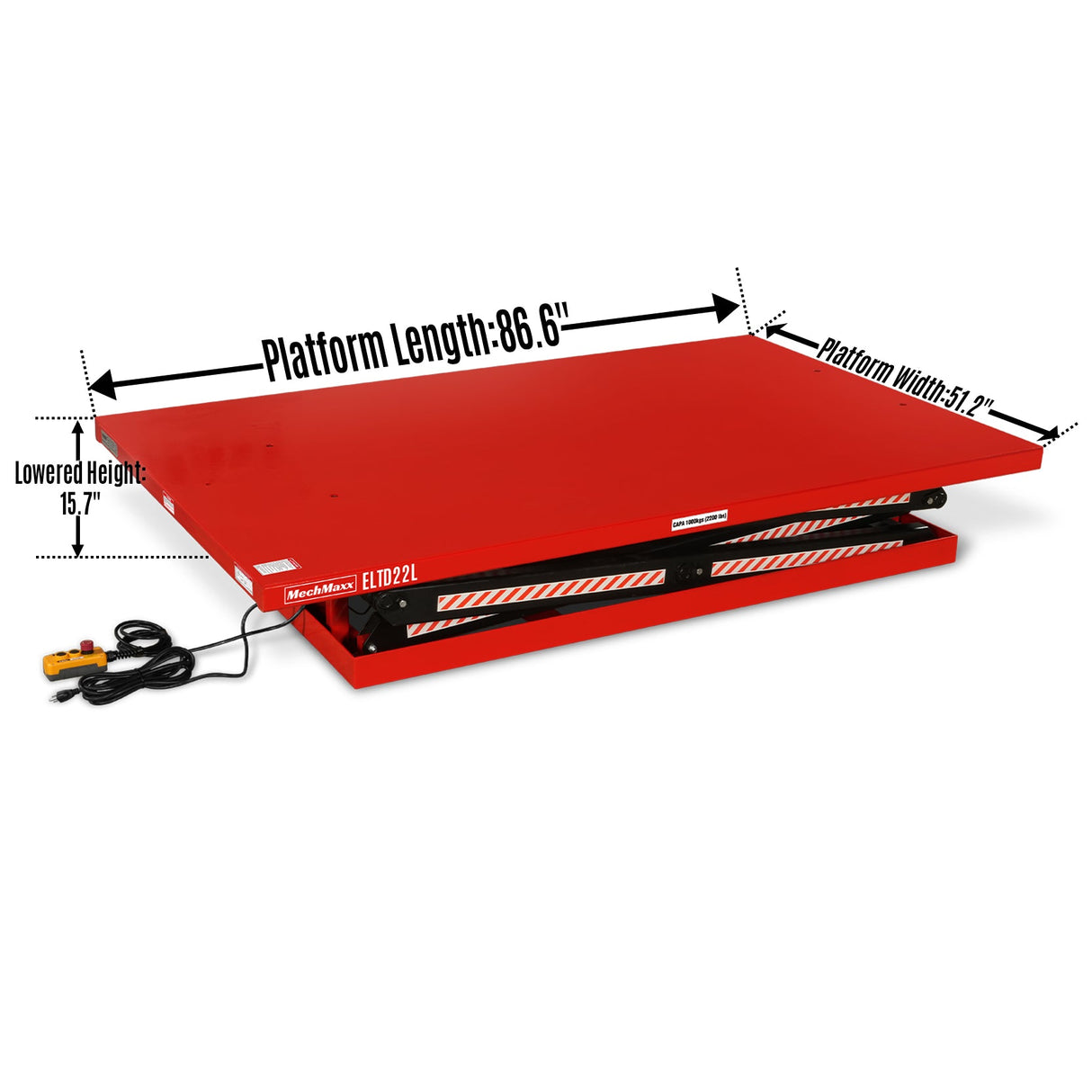 2200 lbs Capacity Stationary Powered Hydraulic Double Scissor Lift Table, 86.6" x 51.2" Platform, 94.5" Lift Height, UL Certified Motor, ELTD22L