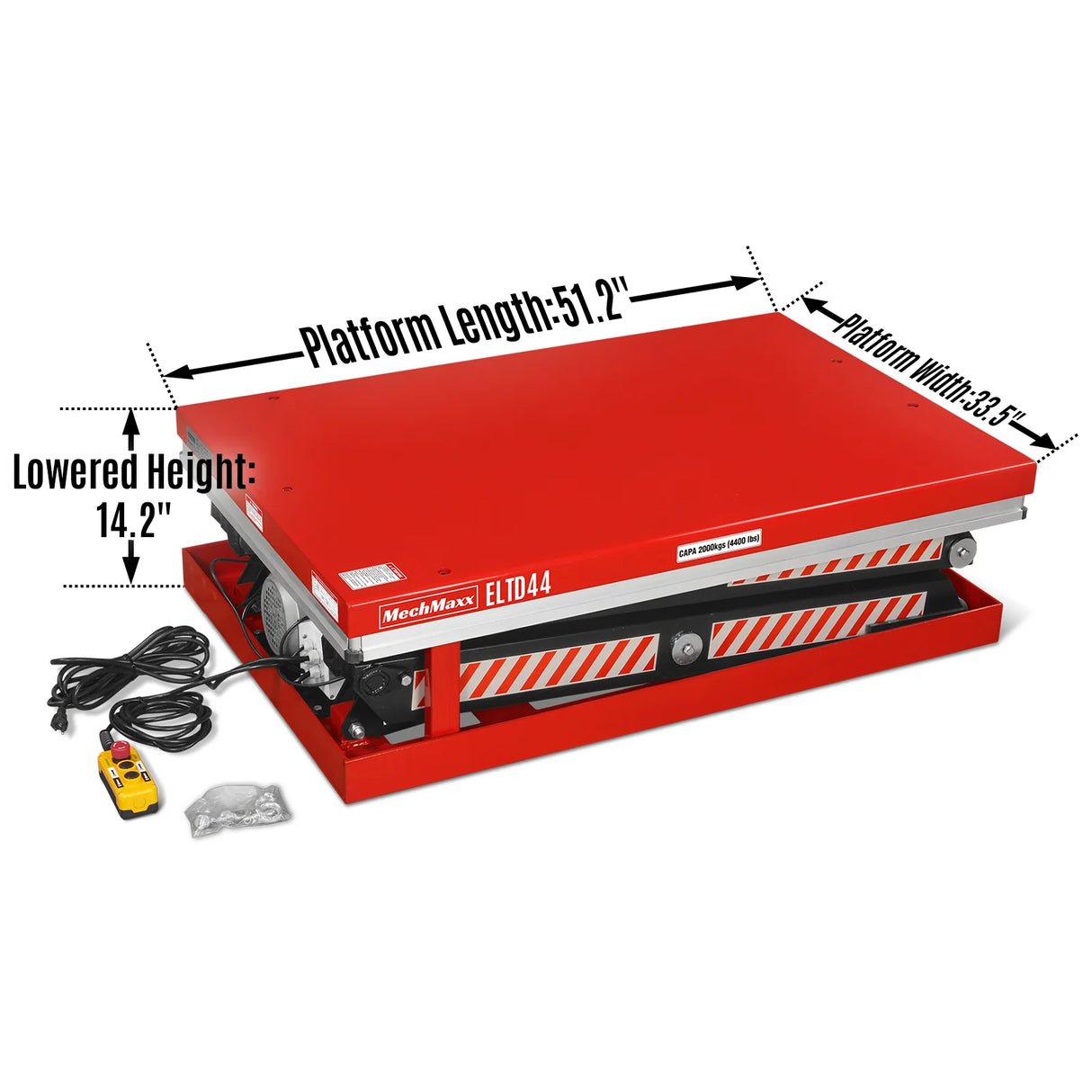 4400lbs Capacity Stationary Electric Hydraulic Double Scissor Lift Table, 51.2" x 33.5" Platform, 70.1" Lift Height, UL Certified Motor, ELTD44