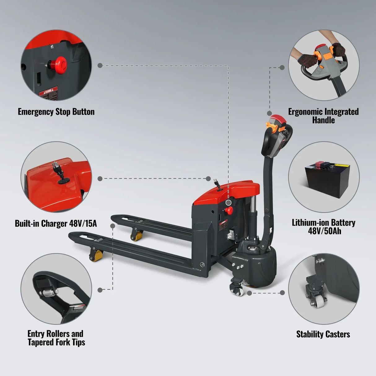 4400lbs Lithium-ion Electric Pallet Jack, 45"x27" Fork, 48V 50Ah Battery, Walkie Type Truck, EPT44