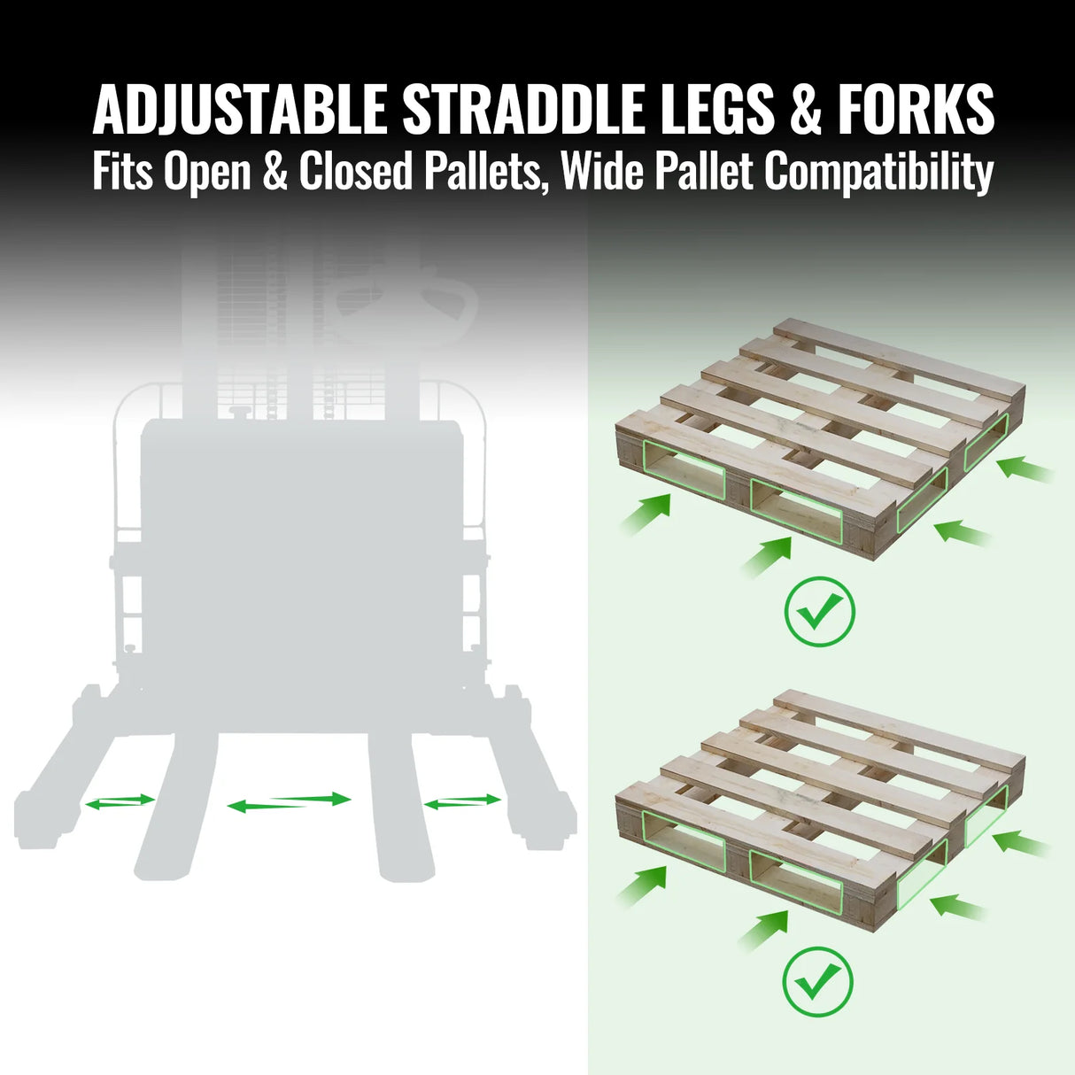 2640lbs Lithium-ion Electric Straddle Stacker, 118" Lift, Adjustable Legs & Forks, F26-118S