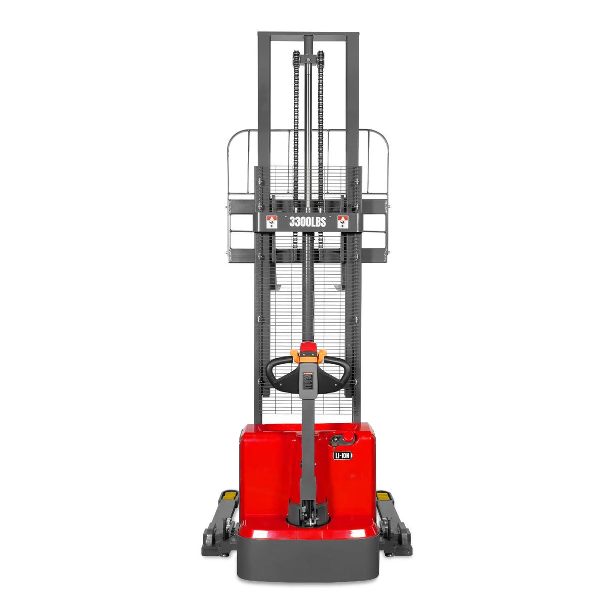 3300lbs Lithium-ion Electric Straddle Stacker, 118" Lift, Adjustable Legs & Forks, F33-118S