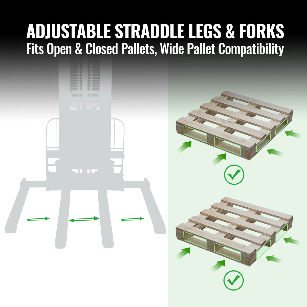 3300lbs Semi-Electric Straddle Stacker, 118" Lift, Adjustable Legs & Forks, S33-118S