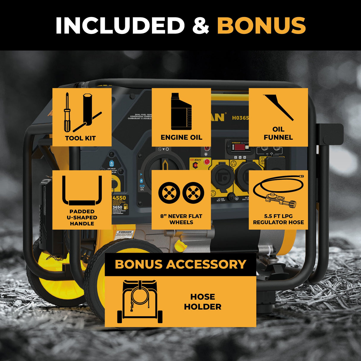 Dual Fuel Portable Generator 4550/3650W Recoil Start