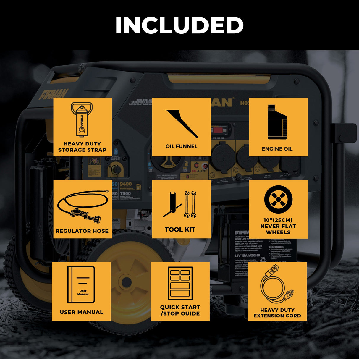 Dual Fuel Portable Generator 9400W Electric Start 120/240V with CO Alert