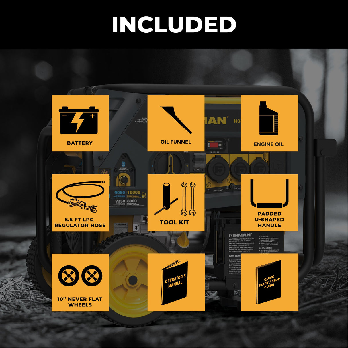 Dual Fuel Portable Generator 10000W Electric Start 120/240V with CO alert