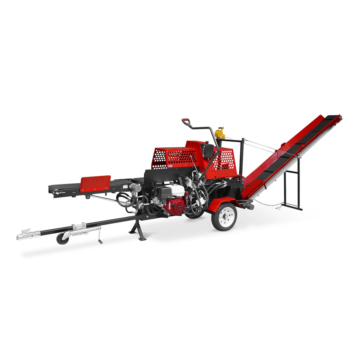 MechMaxx Honda GX390 Engine Firewood Log Splitter Processor with Conveyor, 20ton Splitting Force 24" x 15" Log Capacity, 18" Chainsaw, HLS20