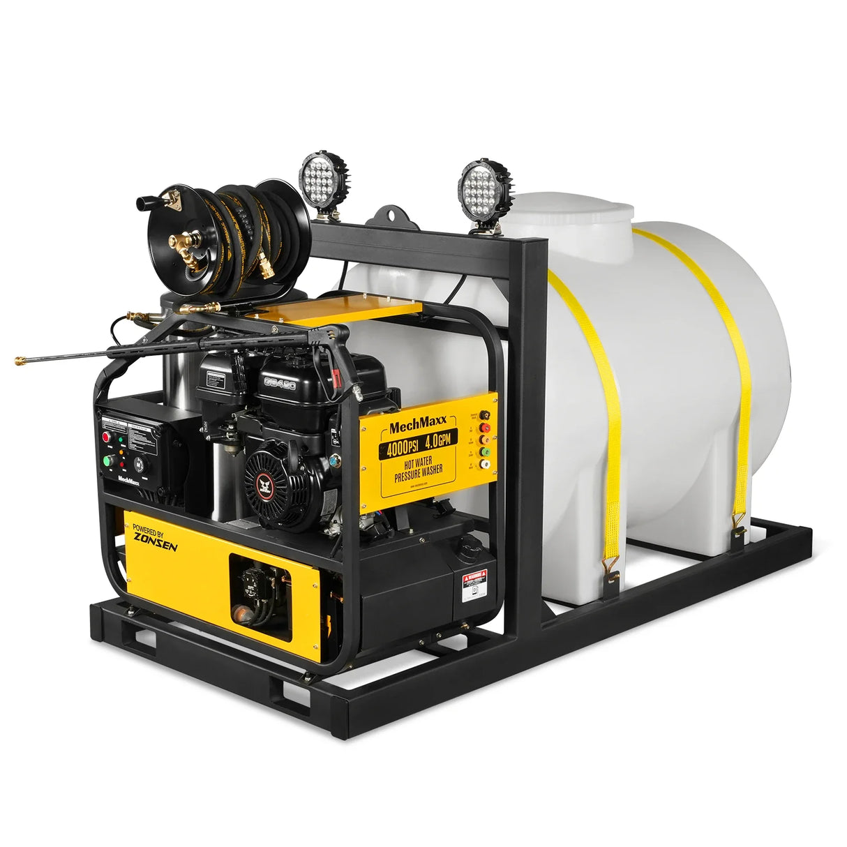 4000 PSI 4 GPM ZONSEN E-Start Engine Hot Water Pressure Washer Skid Mounted with 245 Gal Tank, HPW40DBT