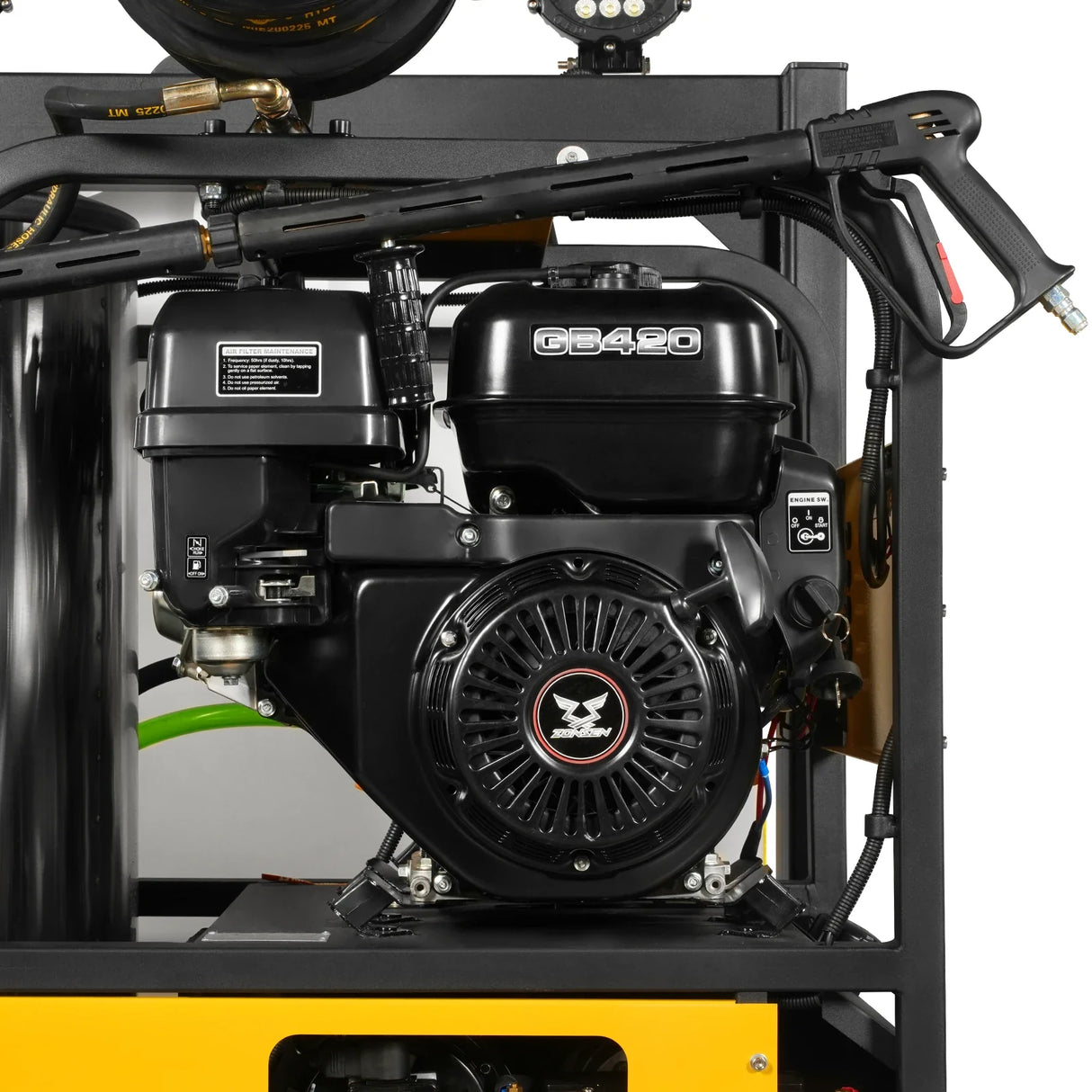 4000 PSI 4 GPM ZONSEN E-Start Engine Hot Water Pressure Washer Skid Mounted with 245 Gal Tank, HPW40DBT
