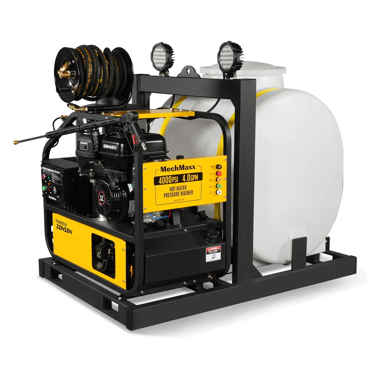 4000 PSI 4 GPM ZONSEN E-Start Engine Hot Water Pressure Washer Skid Mounted with 175 Gal Tank, HPW40DT