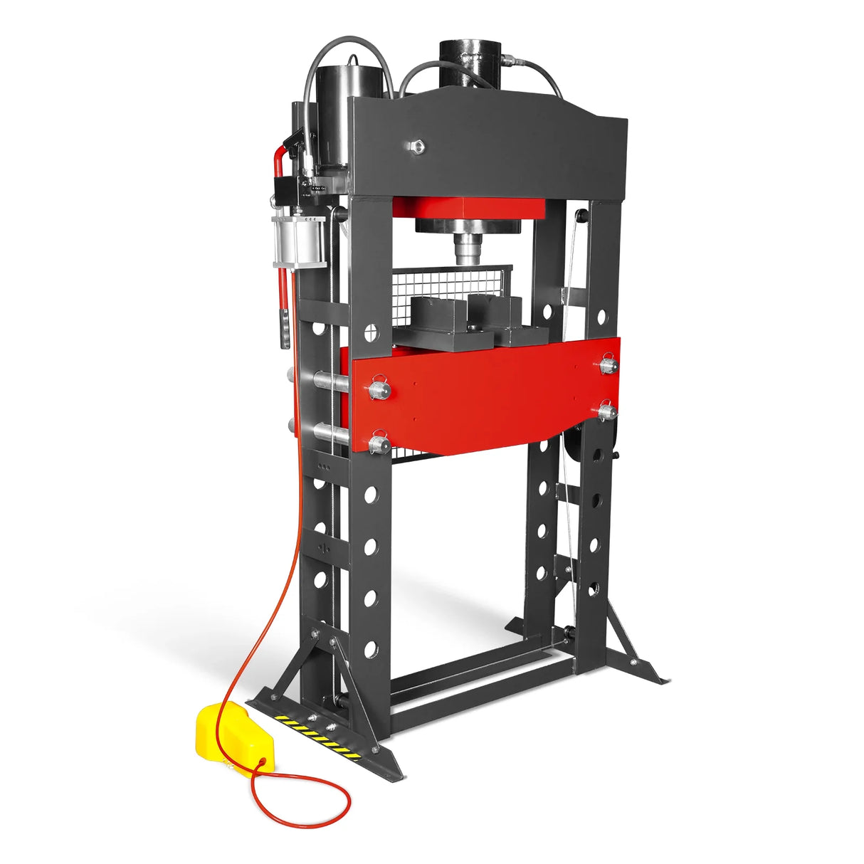 100 Ton H-Frame Air/Hydraulic Shop Press with Hand Winch, Fully Welded Steel Frame, Safety Guard, Foot Pedal Control, HSP100