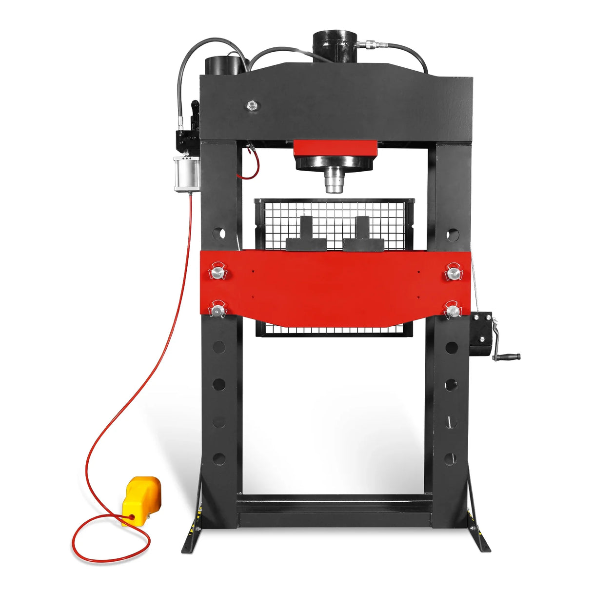 100 Ton H-Frame Air/Hydraulic Shop Press with Hand Winch, Fully Welded Steel Frame, Safety Guard, Foot Pedal Control, HSP100