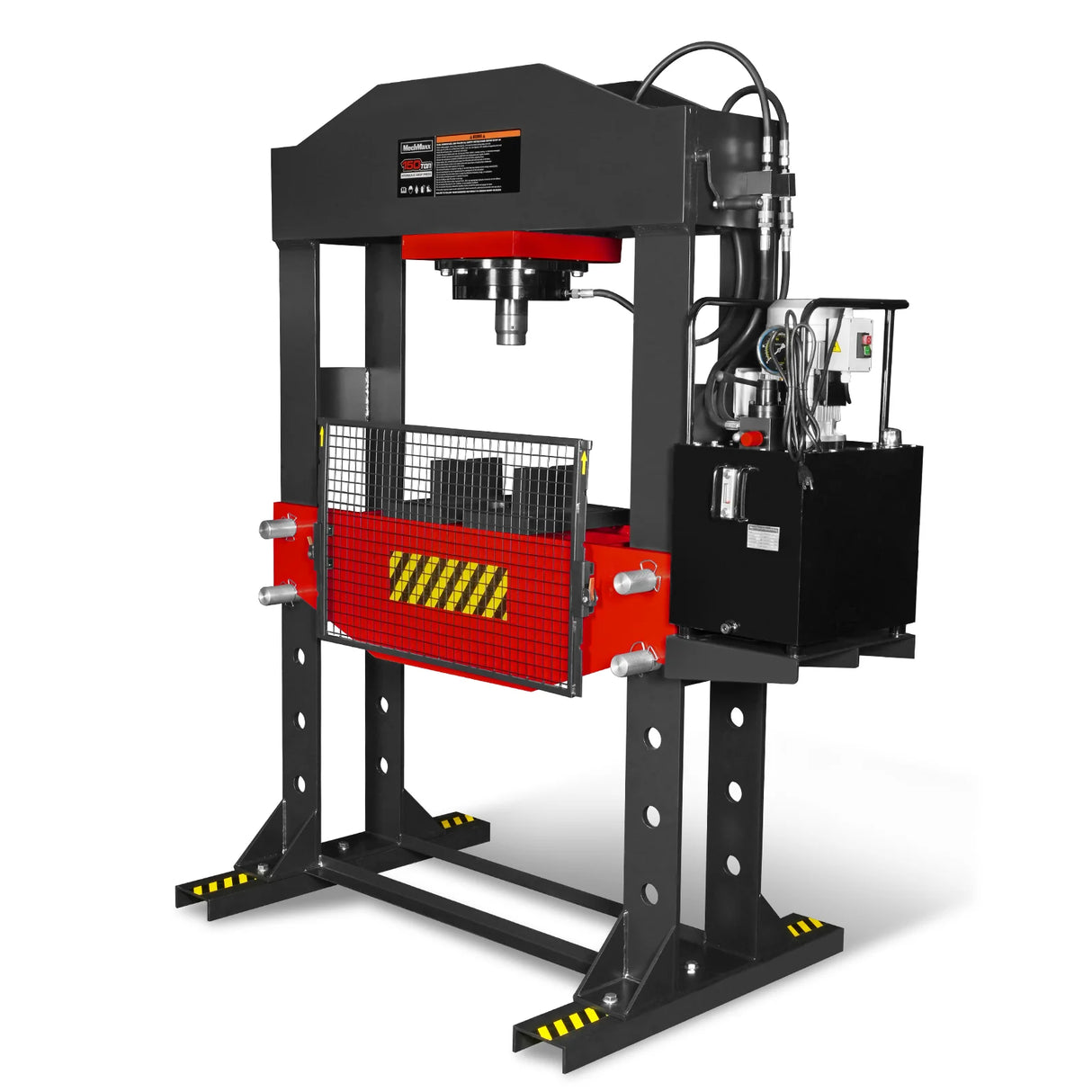 150 Ton H-Frame Electric Hydraulic Shop Press with Double-Acting Cylinder & Chain-Driven Table Lift, 110V Motor, Fully Welded Steel Frame, Safety Guard, HSP150E