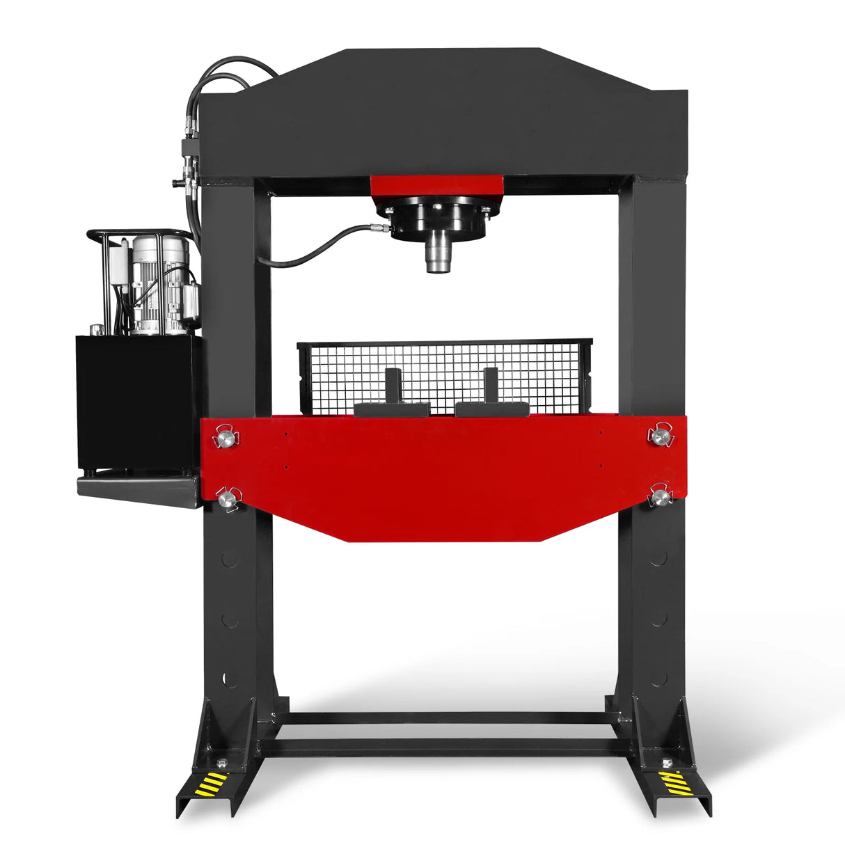 150 Ton H-Frame Electric Hydraulic Shop Press with Double-Acting Cylinder & Chain-Driven Table Lift, 110V Motor, Fully Welded Steel Frame, Safety Guard, HSP150E