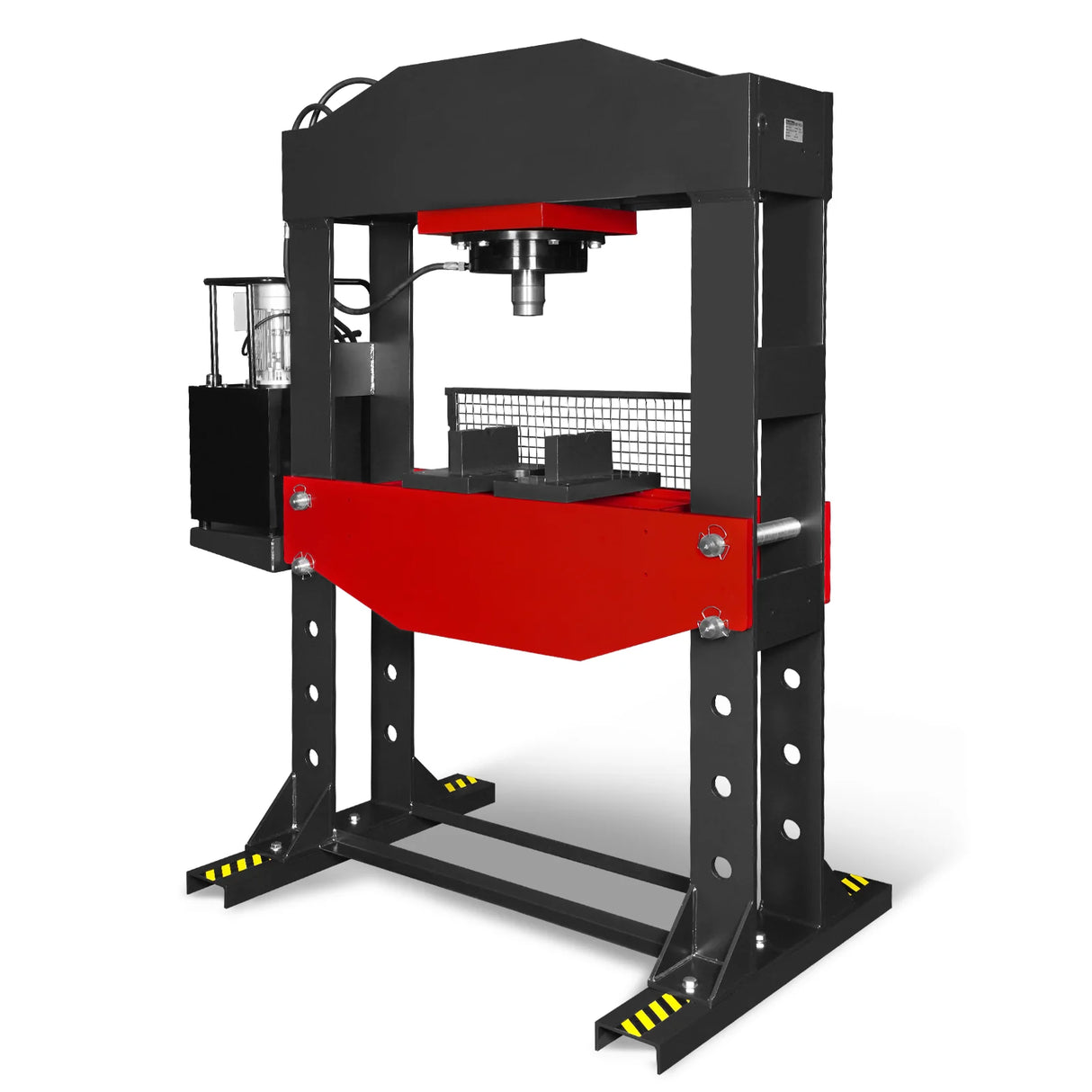 150 Ton H-Frame Electric Hydraulic Shop Press with Double-Acting Cylinder & Chain-Driven Table Lift, 110V Motor, Fully Welded Steel Frame, Safety Guard, HSP150E