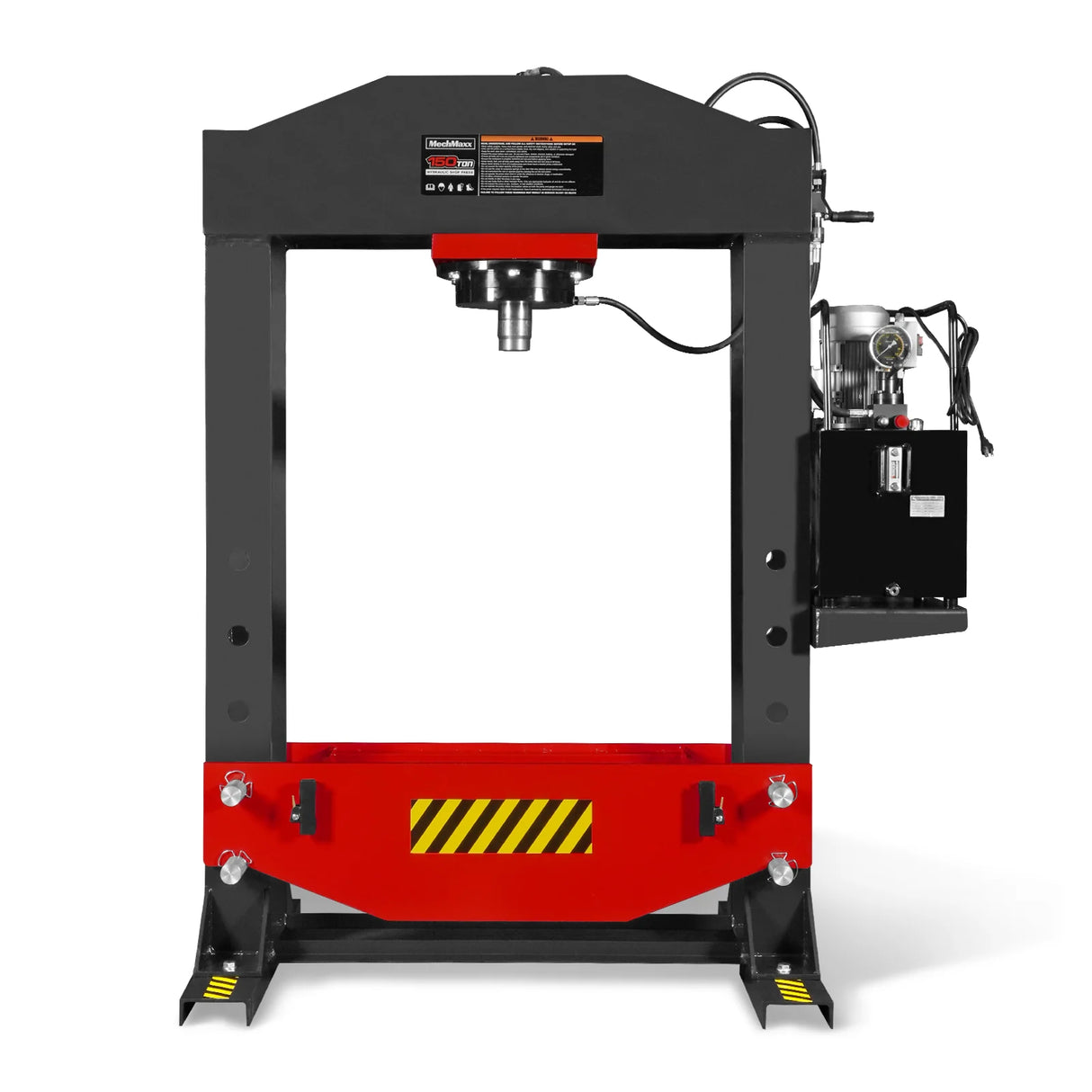 150 Ton H-Frame Electric Hydraulic Shop Press with Double-Acting Cylinder & Chain-Driven Table Lift, 110V Motor, Fully Welded Steel Frame, Safety Guard, HSP150E