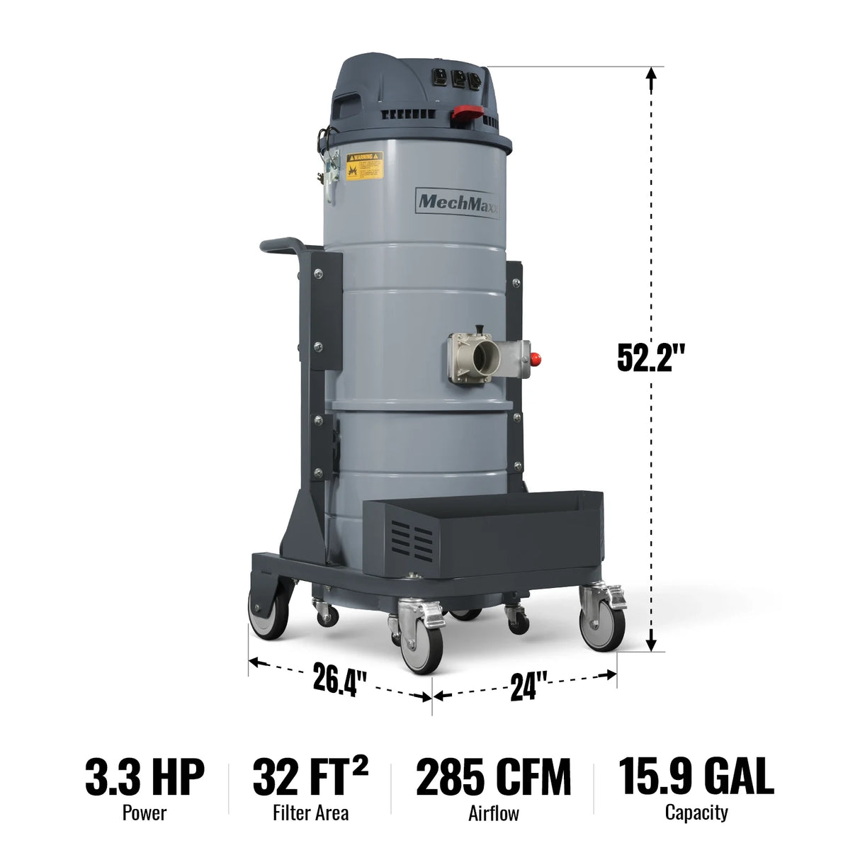 Industrial Wet/Dry Vacuum Cleaner with HEPA Filter Three Motor 3.3 HP 285 CFM 16 Gallon - 110V 1 Phase, IVA3M