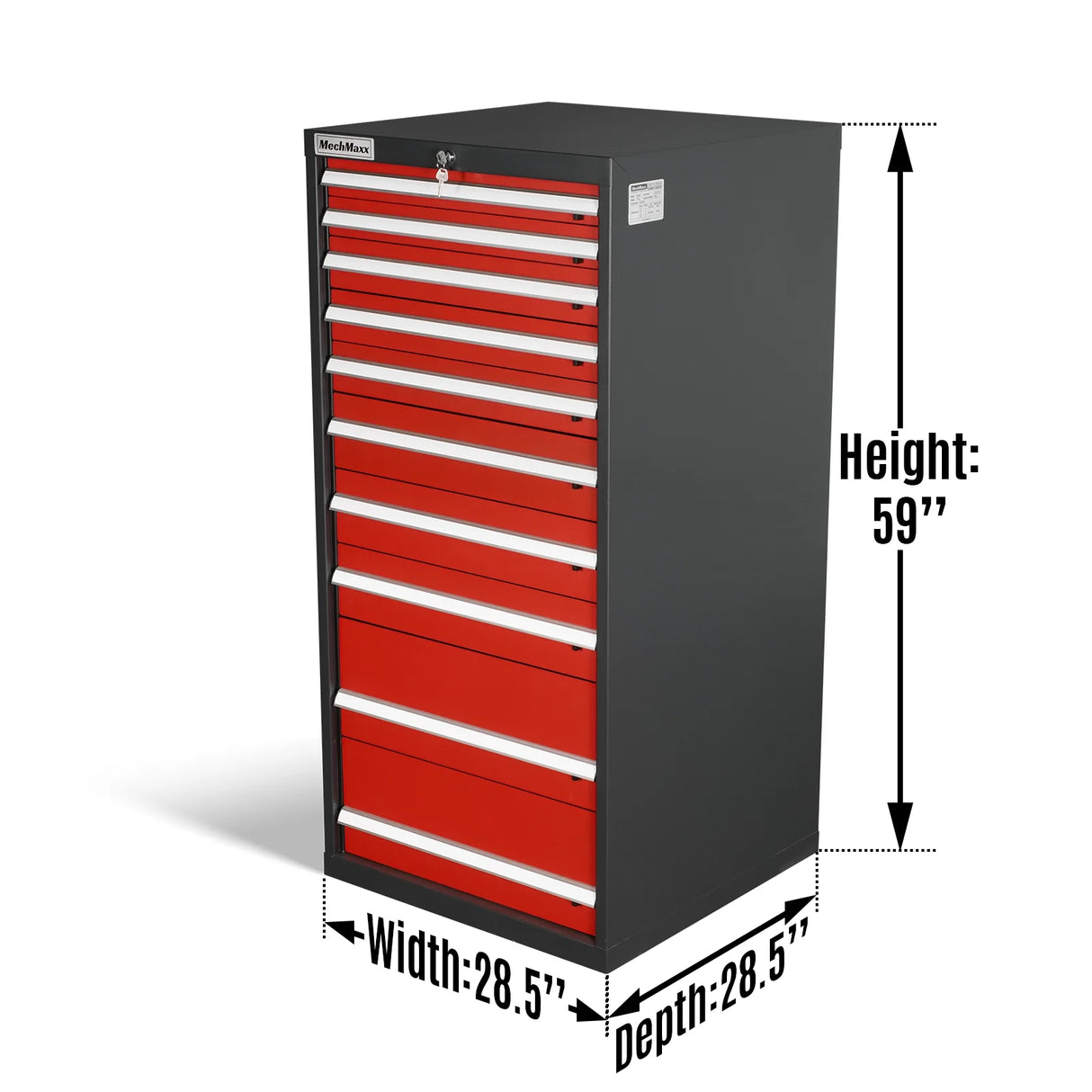 Heavy Duty Modular Drawer Cabinet - 10 Drawer, 59" H x 28.5" W x 28.5" D Tool Storage Organizer, Steel Construction