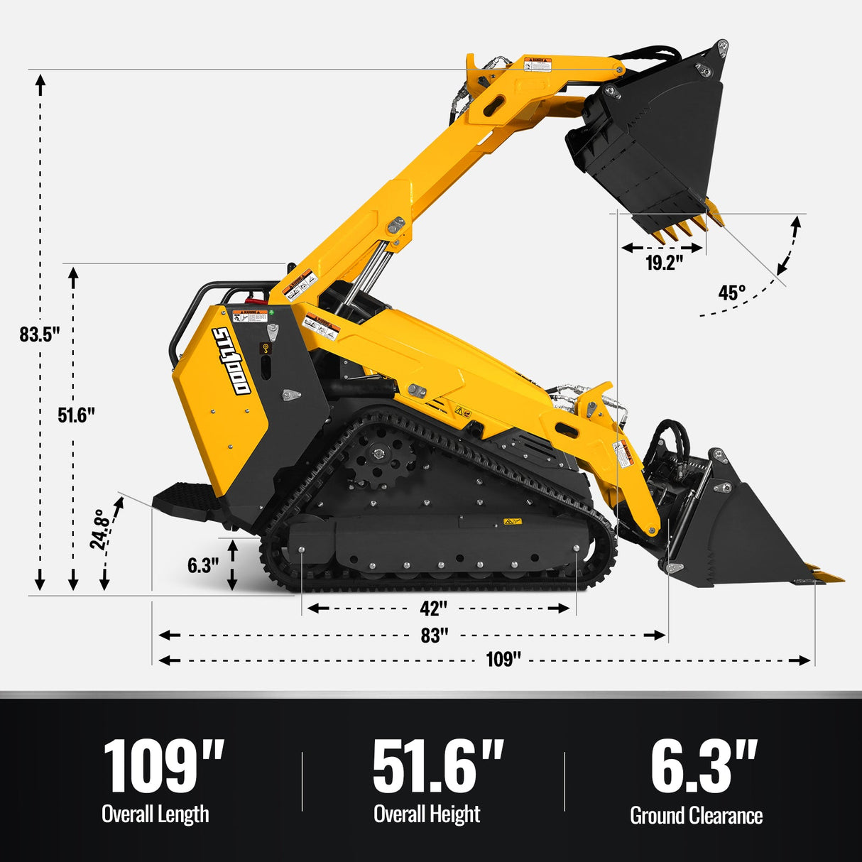 Mini Skid Steer Stand On Compact Track Loader ( 4 in 1 bucket included ) with 25HP KUBOTA D1105 Diesel Engine, Common Industry Interface (CII), CROBA STL1000
