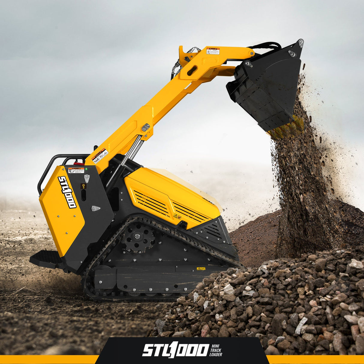 Mini Skid Steer Stand On Compact Track Loader ( 4 in 1 bucket included ) with 25HP KUBOTA D1105 Diesel Engine, Common Industry Interface (CII), CROBA STL1000